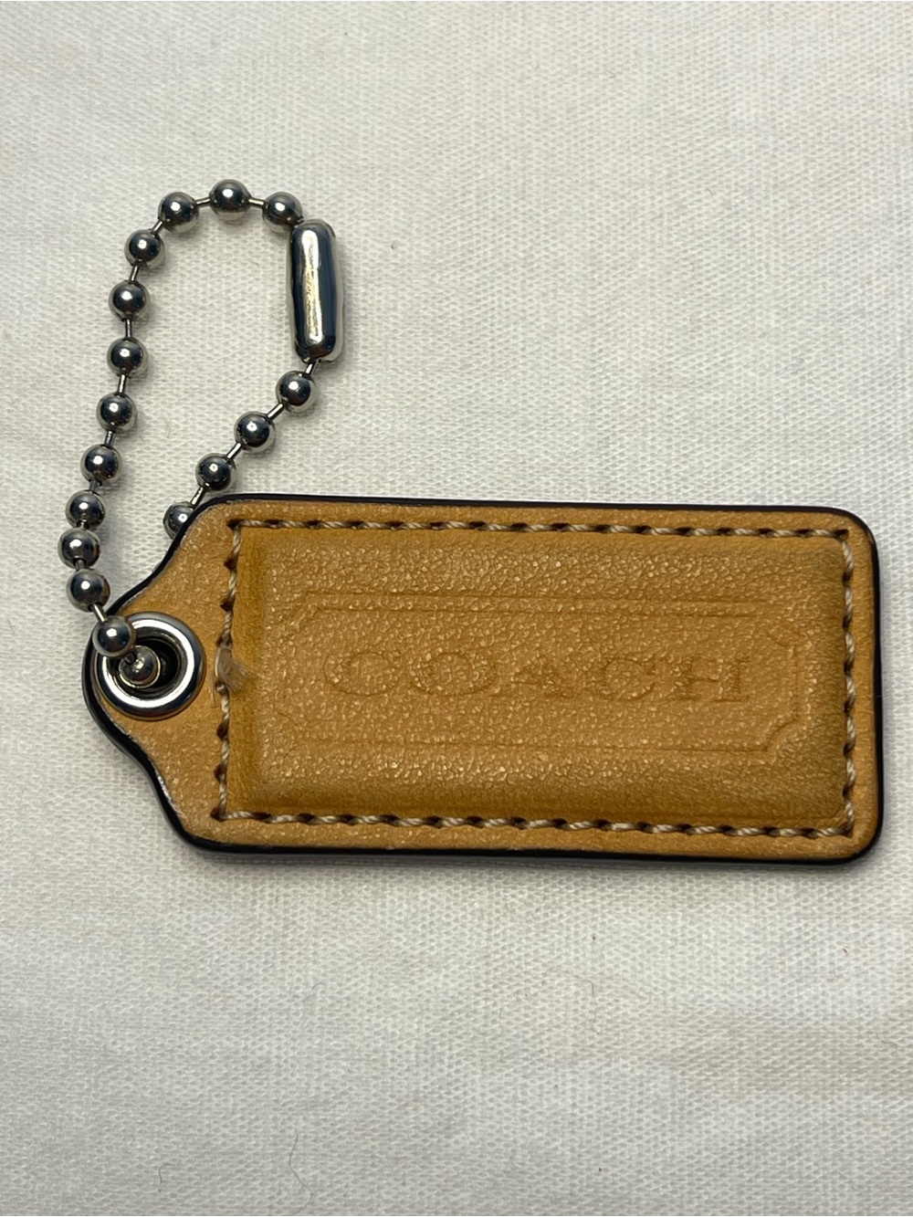 Coach Tan Leather Hang Tag with Silver Ball Chain
